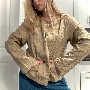 Eileen Fisher Beige Quilted Satin Jacket Large